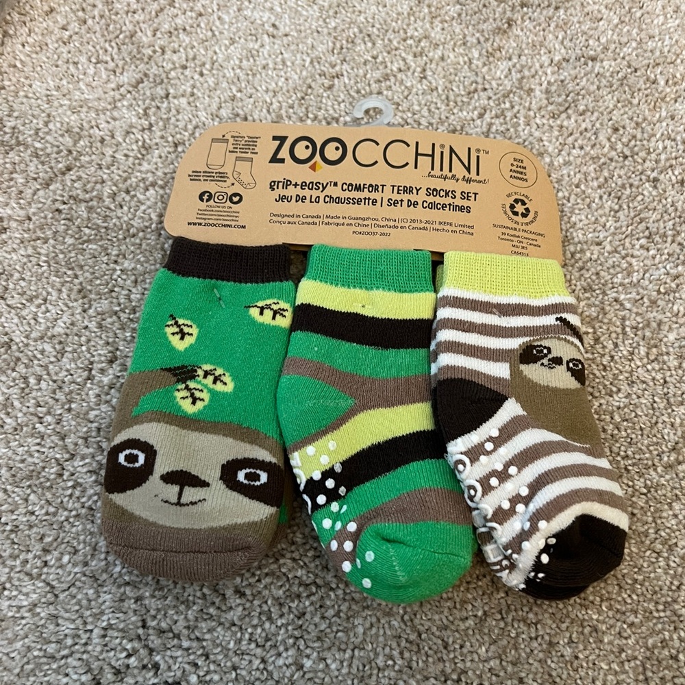 Zoochini Baby Socks Set sloth 🦥 green 0-24 grip comfort Terry new